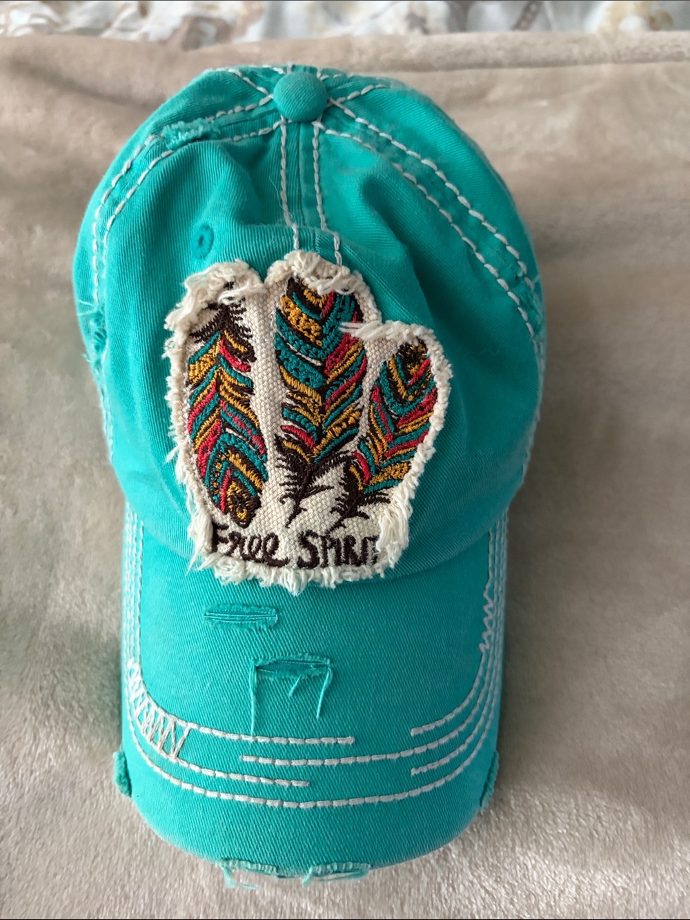 KBETHOS Turquoise Distressed Feather Patch Kids Baseball Cap